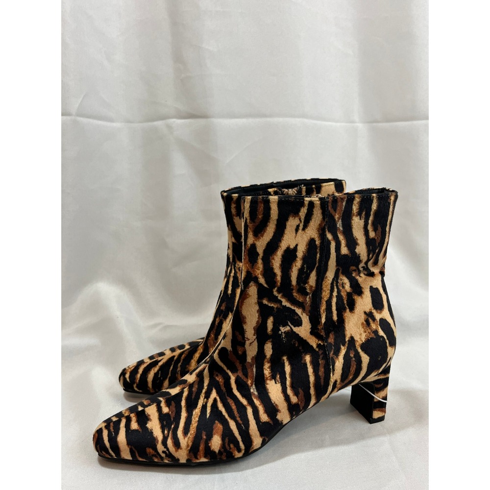A New Day Women Tiger Animal Print Ankle Boots Brown Black Block Heel Size 7 NEW